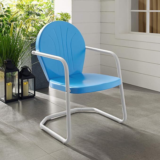Crosley Furniture Griffith Outdoor Chair, Retro Metal Patio Chairs for Dining, Porch, Deck, Balcony, Sky Blue - Image 2