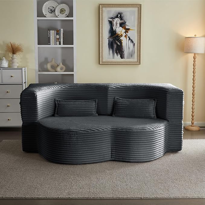 Ball & Cast 78" Convertible Sleeper Sofa Bed with Pillows, Corduroy Folding Mattress Couch Bed, Floor Futon Sofa Comfy Compressed Cloud Couch for Living Room,Dark Grey