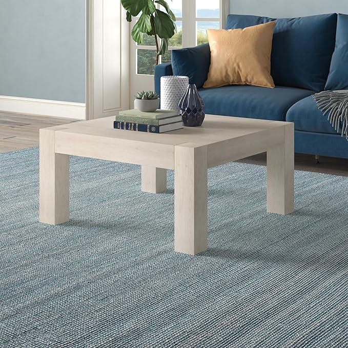 Henn&Hart 34" Square Coffee Table with Wood Top for Living Room, Family Room, Office, or Apartment, Beech White