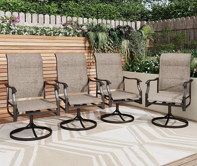 PHI VILLA Swivel Patio Chair Set of 4, 42" High Back Outdoor Chairs with Padded Fabric & E-Coating Frame, All Weather-Resistant for Deck Lawn Garden by PHIVILLA