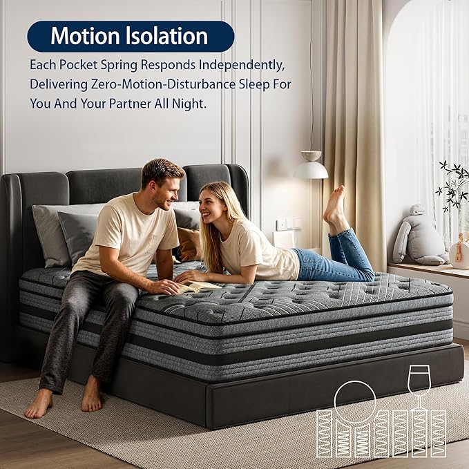 Queen Mattress,12 Inch Queen Size Mattress in a Box,Memory Foam Hybrid Queen Mattresses with Individual Pocket Springfor Motion Isolation&Silen