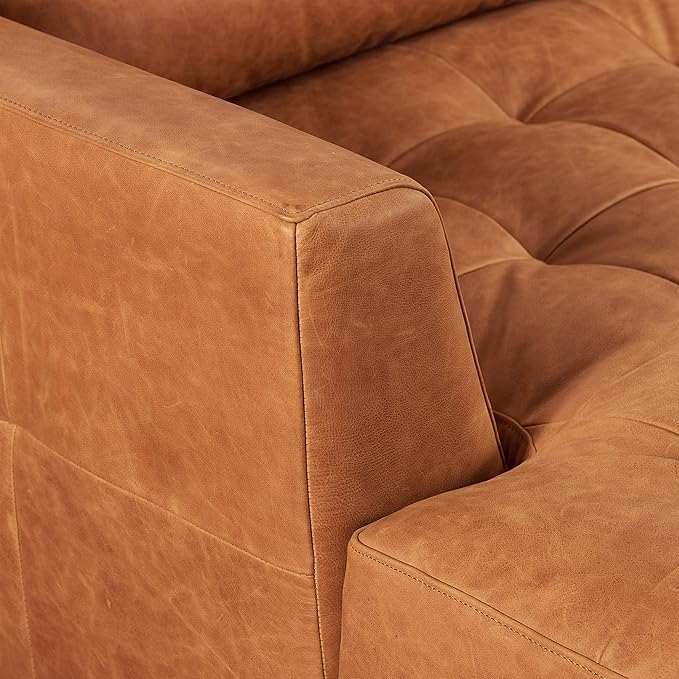 Poly & BARK Calle Left-Facing Sectional in Full-Grain Pure-Aniline Italian Tanned Leather in Cognac Tan and Brass Legs