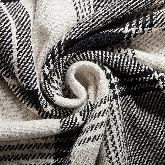 Americanflat 50x60 Throw Blanket - Soft and Breathable Cotton Throw Blanket for Couch, Bed, Chair - Decorative Blankets Perfect for Home, Office, or Outdoor Use - Black and Beige Plaid Design