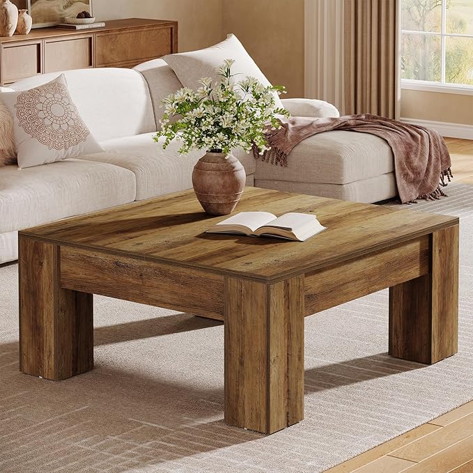 Tribesigns Farmhouse Square Coffee Table, 39-Inch Wooden Coffee Table with Sturdy Legs, Rustic Accent Center Table for Living Room, Easy Assembly, Rustic Brown