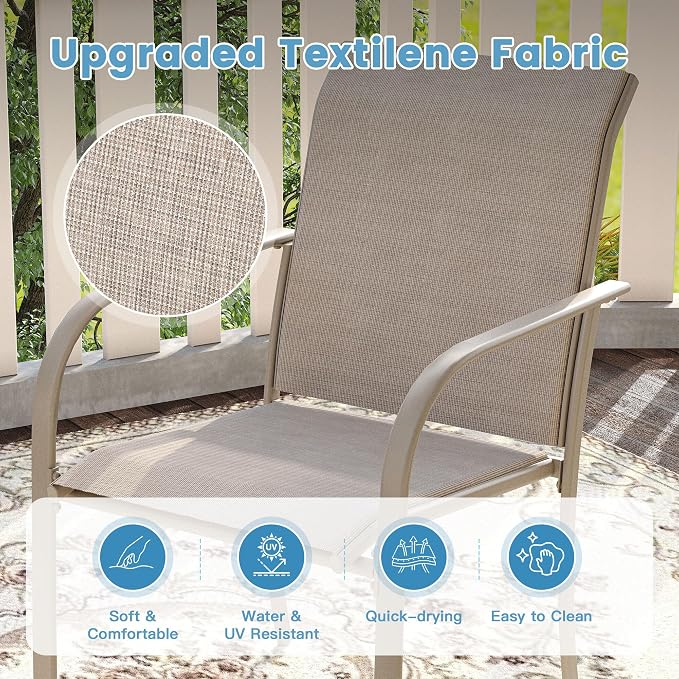 DIFY Patio Dining Set for 6, 7 Piece Outdoor Table and Chairs Set, 50" Round Metal Patio Dining Table and 6 Textilene Stackable Patio Chairs, for Backyard Garden Poolside, Sandshell - Image 6
