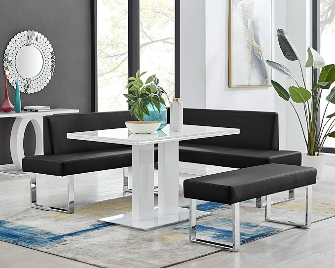 Armen Living Amanda Sectional in Black and Chrome Finish