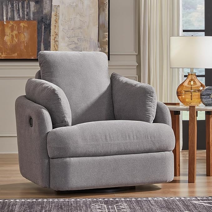Signature Design by Ashley Modmax Contemporary Swivel Glider Recliner, Press-Back Reclining, Cleanable & Durable Performance Fabric, 21" Seat Height, Gray