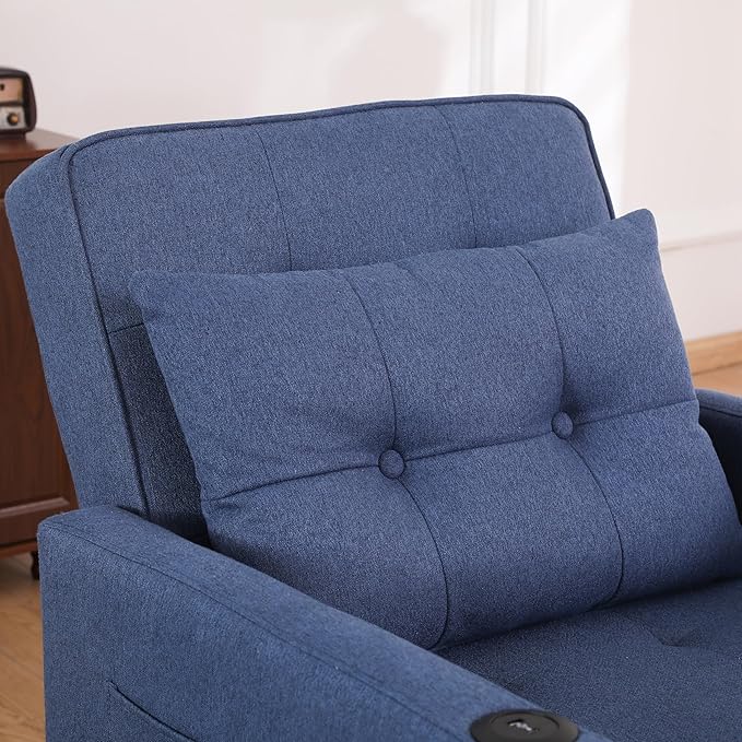 Ball & Cast 3 in 1 Sleeper Sofa Bed,Convertible Pull Out Couch with USB Ports and Side Pocket,Single Sofa Chair W/Adjustable Backrest,Futon Chaise Lounge for Living Room,Apartment,Blue,31"