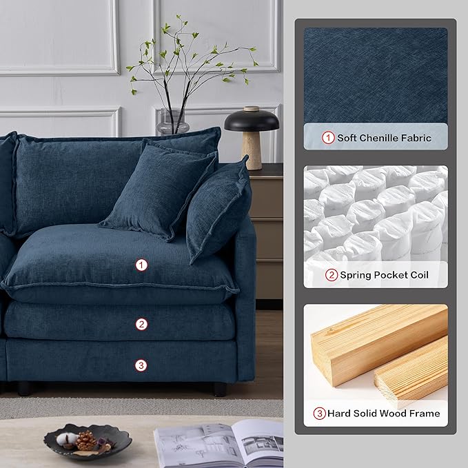 105" Oversized Modular Cloud Sectional Sofa Free Convertible L-Shaped Corner Sectional with Movable Ottoman, Chenille Upholstered Multiple Cushions Cloud Sofa Couches | Easy to Assemble