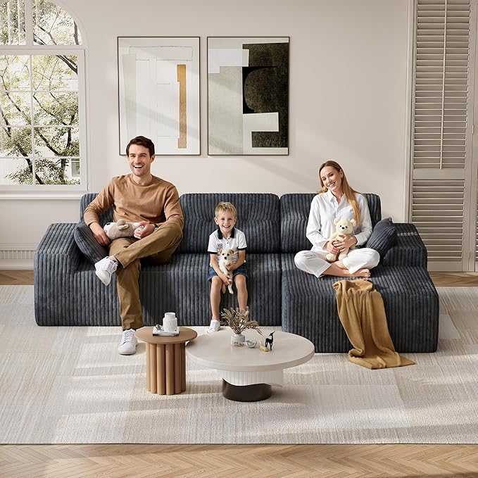 Ball & Cast 106" Modular Sectional Sofa, Convertible Cloud Couch with Deep Seat, Boneless L-Shaped Sectional, Flexible Modular Combination for Living Room, No Assembly (Gray, Right Facing Chaise)