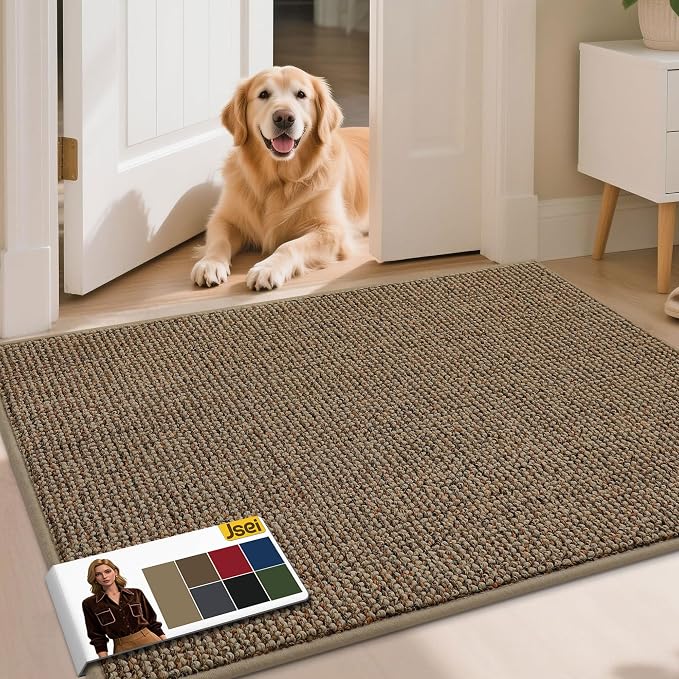 JSEI Dirt Trapper Door Mat 32"x48" Non-Slip Washable Entrance Mat, Dog Doormats, Absorbent & Fade-Resistant Floor Mats, Low Profile Welcome Mats for Entryway, Front Door, and Inside Entrance, Taupe by JSEI