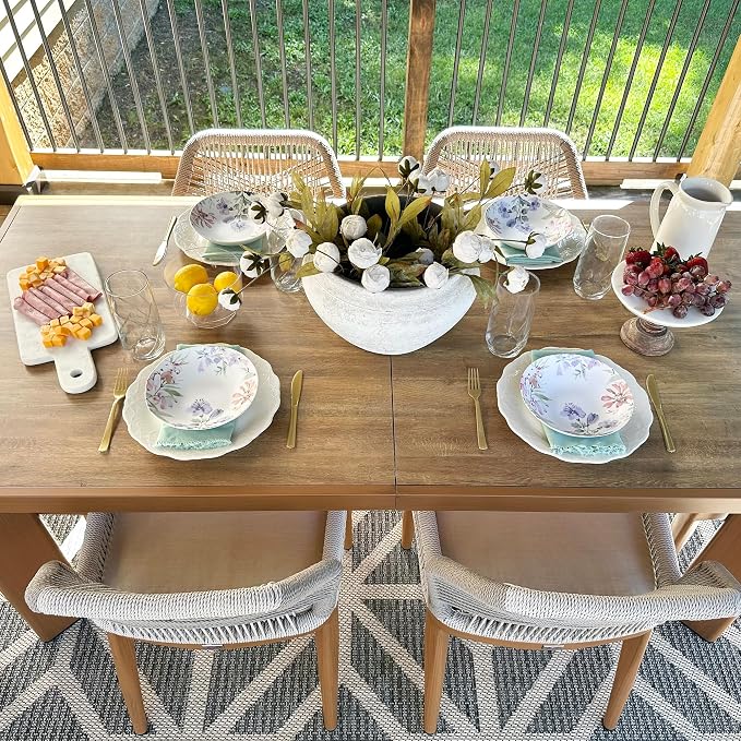 PURPLE LEAF 5 Pieces Dining Set Patio Metal Rectangular Table and Wicker Rattan Chairs for Outside Porch Garden Kitchen Modern Outdoor Furniture Sets by PURPLELEAF