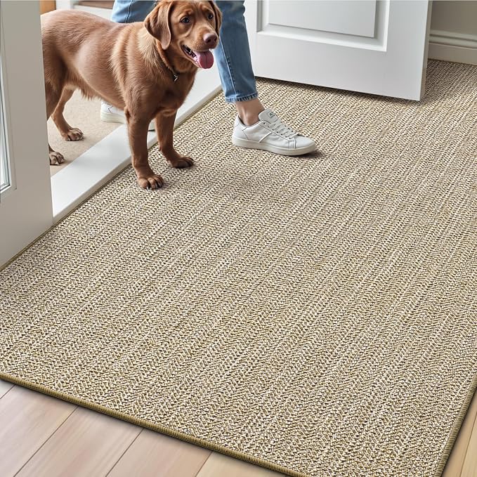 LUMI Ultra Thin Indoor Door Mat 48x72, Low Profile Entrance Mat, Non Slip Rubber Backing Dirt Trapper Doormat for Front Entryway, Beige by LUMI