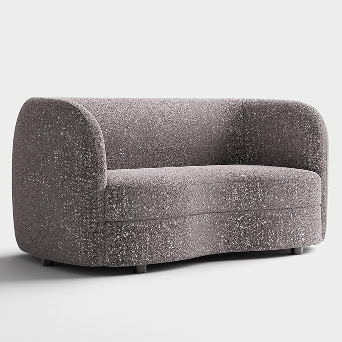 Furniture of America Nimiane Modern Boucle Loveseat Couch with Curved Arms and Wooden Legs, Comfy Fabric Upholstered Small Sofa for Living Room, Bedroom, Home Office, Charcoal Gray