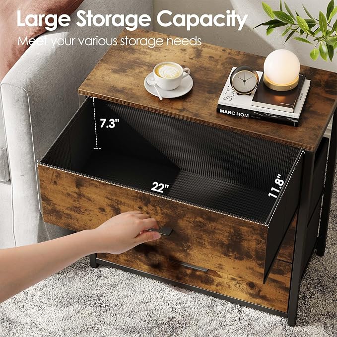 Memobarco Nightstand, End Table, Bedside Table, Small Tall Dresser for Bedroom with 3 Storage Drawer, Chest of Drawers Fabric Dressers with Steel Frame, Wooden Top & Front for Living Room - Image 5