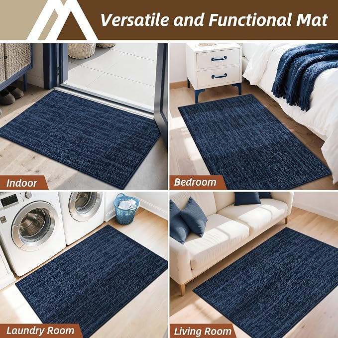 COSY HOMEER-Door-Mat Dirt Trapper Entryway Rugs 20"x32" Non Slip Washable Entrance Mats Absorbent Welcome Mat Low Profile Dog Door Mats for Front Back Doomats and Wet Shoes,Navy Blue - Image 8
