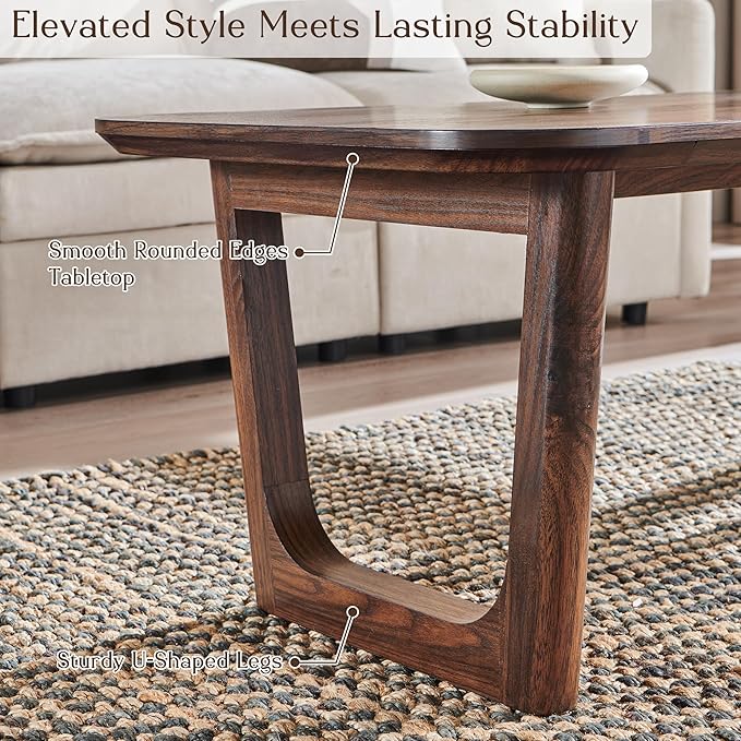 ACCOHOHO Modern Coffee Table for Living Room,51.2" Large Rectangle Wood Coffee Table with U-Shaped Legs & Sturdy Base Design,Center Table for Office,Apartment,Brown