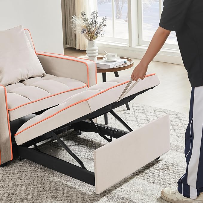 Convertible Sleeper Chair, Pull Out Chair Sleeper with Pillow, Chairs Bed Sleepers for Adults, 3 in 1 Sofa Bed Chairs for Small Spaces, Living Room, White