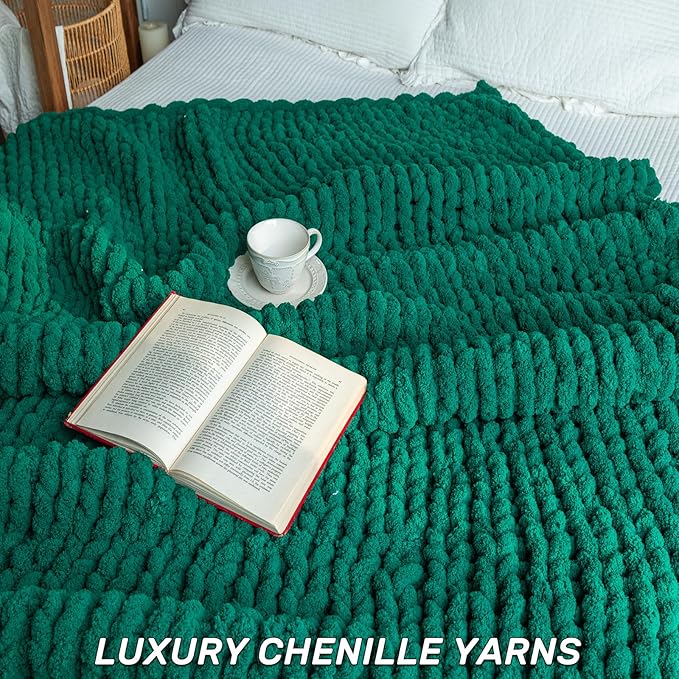 Chunky Knit Blanket - Luxury Soft Cozy 50 * 60 Throw Blanket,100% Woven Blanket Rope Knot Throw Blanket for Couch, Sofa, Home Decor, Gift - Machine Washable (Blackish Green, 50 * 60)