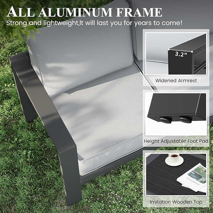 Aluminum Patio Furniture Set, 8 Piece Metal Outdoor Furniture Set, Patio Set with Waterproof Covers for Backyard Garden