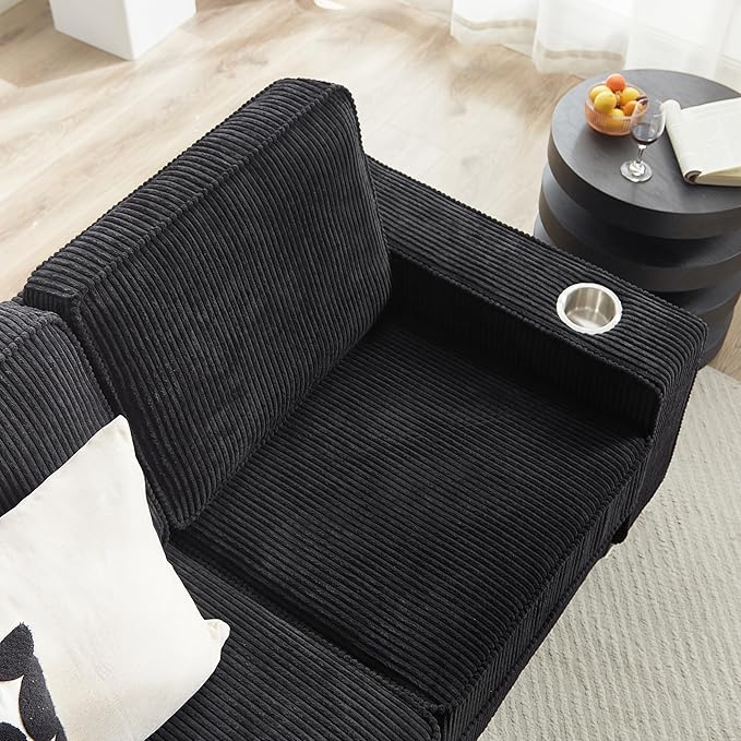 83" Modern Cloud Sofas for Living Room Bedroom, 3 Seat Modular Couch Soft Corduroy Upholstered Loveseat Couches with Cupholders for Home Apartment Office Studio