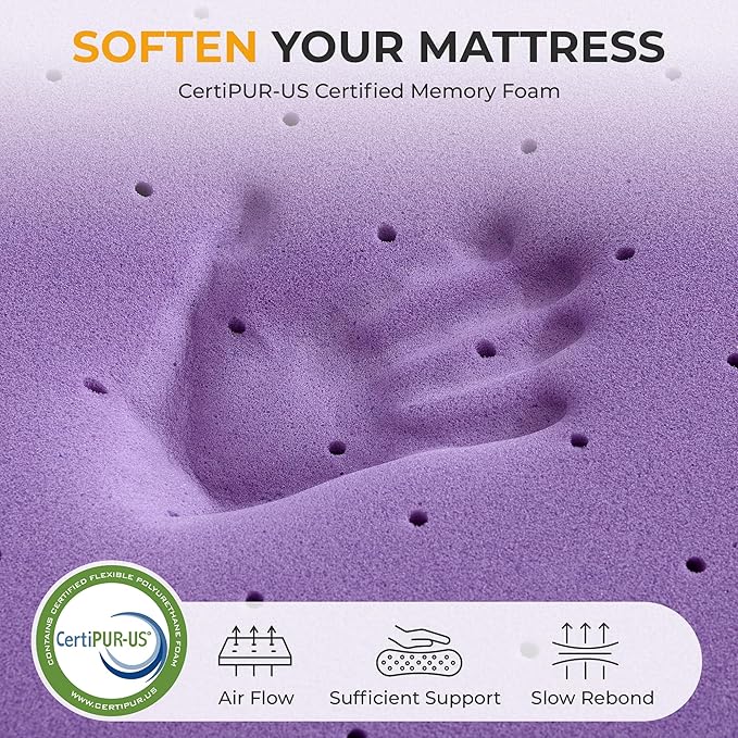 BDEUS 2 Inch Mattress Topper Full Size, Soft Memory Foam for Back Pain Relief, Double Bed Topper with White Cover, CertiPUR-US Certified