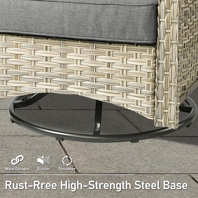 HOOOWOOO 3 Piece Patio Furniture Bistro Sets,Outdoor Wicker Swivel Rocking Chairs with Table Set,All Weather Resistant High Back Rattan Conversation Set(Dark Grey Gray)