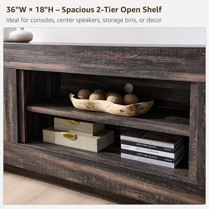 OKD Modern 70" TV Stand, Entertainment Center for TVs Up to 80", Media Console with Large Open Storage & Side Cabinets, Thick Wood Design for Living Room, Dark Rustic Oak - Image 5