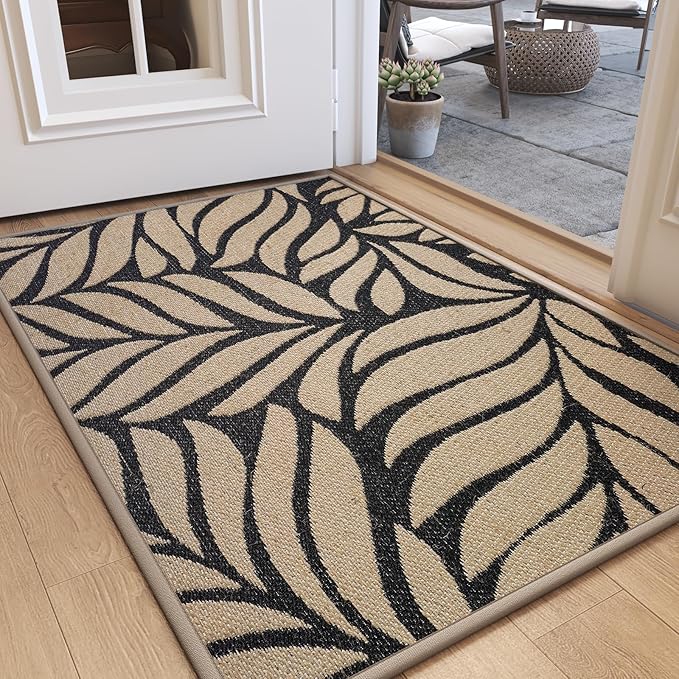 Door Mat Indoor Outside Entrance 24"x35", Low-Profile Non Slip Outdoor Inside Front Doormat Entryway Mat, Dirt Resistant Absorbent Porch Welcome Entry Mats, Washable Easy Clean, Brown by QiCaiJia