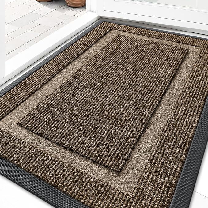 OLANLY Front Door Mat Indoor Outdoor Entrance, Waterproof All-Season, All-Weather Doormat, Sturdy Natural Rubber, Fade Resistant, Low Profile, Easy Clean Patio Porch Entryway Mat, 33x21, Brown by OLANLY