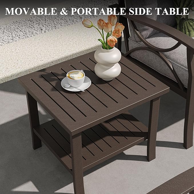 RoyalCraft Outdoor Patio Furniture Set, 7 Piece Patio Conversation Set with Coffee Table and Ottomans, Metal Furniture Set for Porch Backyard Garden, Grey