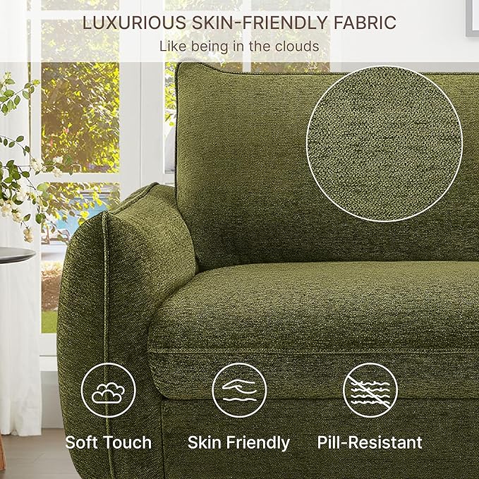 90'' Cloud Loveseat Sofa,Chenille Fabric Couch with 3 Deep Seater, Modern Love Seat,Comfy Thick Cushion,Upholstered Sofa Couch for Living Room Bedroom Apartment