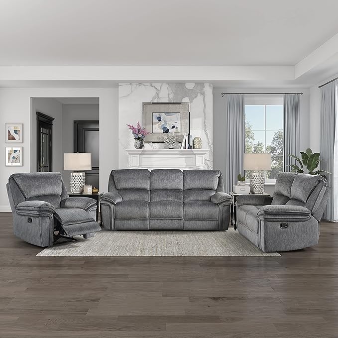 Lexicon Braddock Wall-Hugger Manual Reclining Living Room Set, 3-Piece, Gray