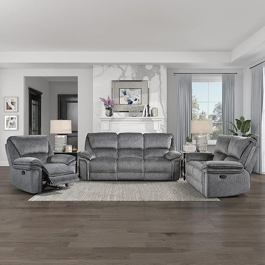Lexicon Braddock Wall-Hugger Manual Reclining Living Room Set, 3-Piece, Gray