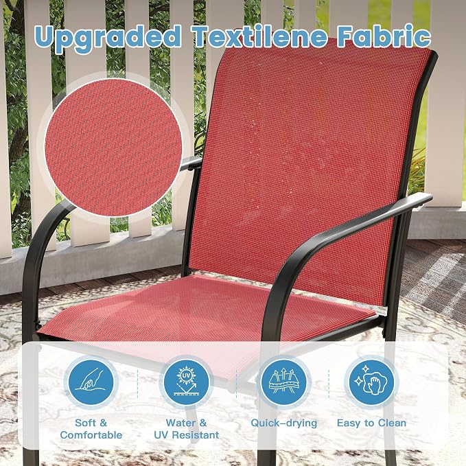 DIFY 7 Pieces Outdoor Patio Dining Set for 6, 63" Black Rectangle Metal Dining Table and 6 Red Stackable Sling Dining Chairs, Outdoor Table and Chairs for Lawn Garden Backyard Deck - Image 6