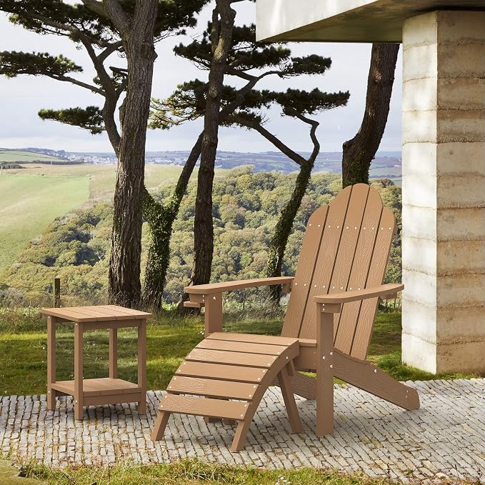 LUE BONA HDPS Adirondack Chairs Set of 2, Long-Lasting All-Season Outdoor Patio Chairs, Hidden Cup Holder, 350 LBS, Brown - Image 6