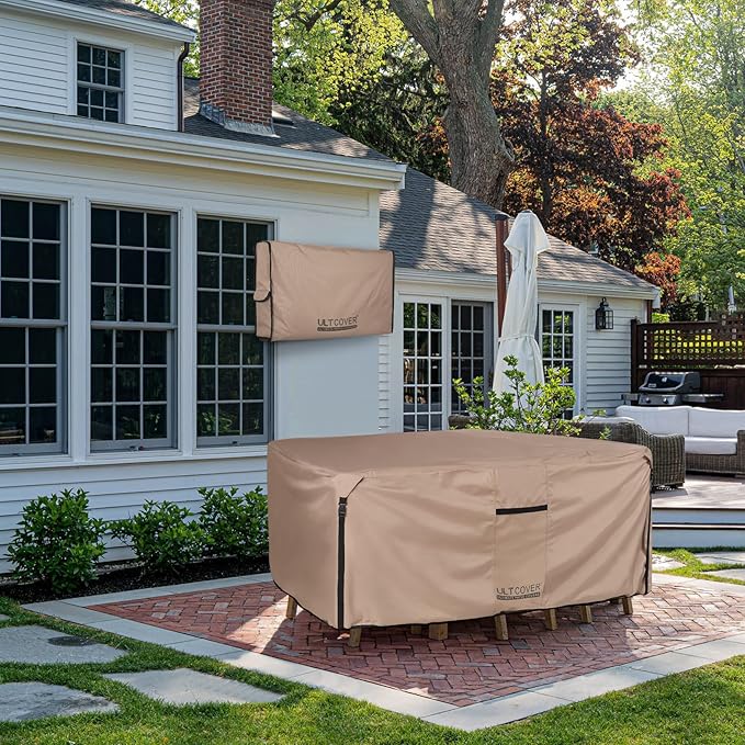 ULTCOVER Square Patio Heavy Duty Table Cover - 600D Tough Canvas Waterproof Outdoor Dining Table and Chairs General Purpose Furniture Cover Size 86 inch - Image 6