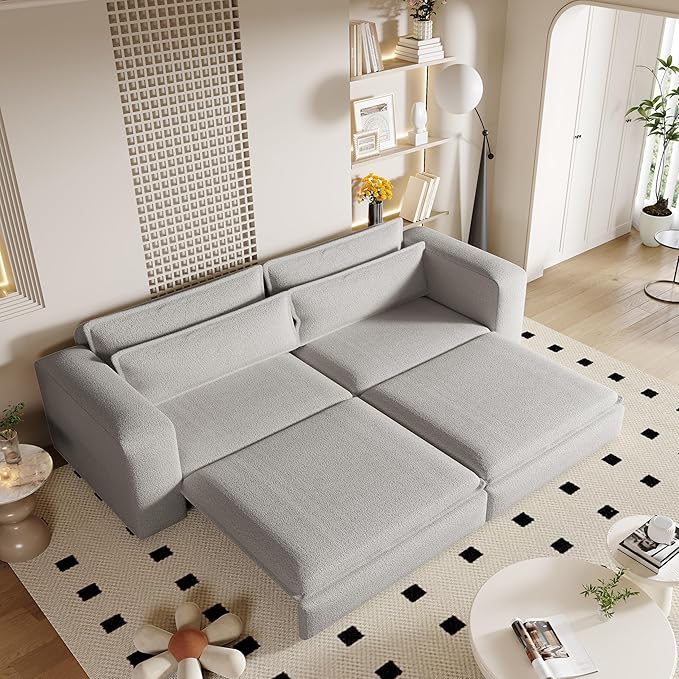 Eafurn 3 in 1 Convertible Pull Out Sleeper Sofa Couch Bed King Size,93" Oversized Recliner Loveseat Chaise Lounge Sofabed Daybed with Thickness Cushions for Living Room Office