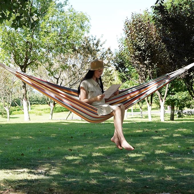 INNO STAGE Brazilian Hammock with Tree Straps - Cotton Hammocks Portable Hammock with Carry Bag for Backyard, Porch, Outdoor and Indoor Use Mixcolor - Image 6
