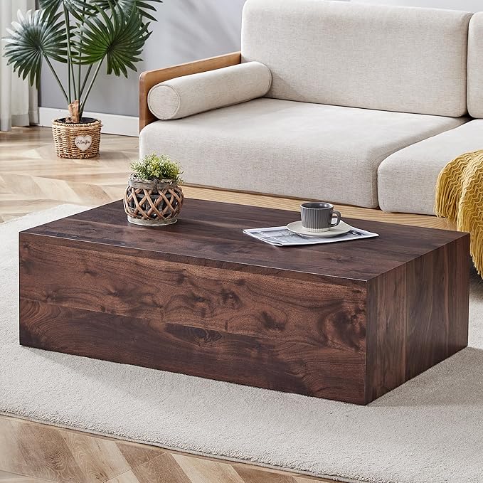 Wood Grain Coffee Table Wood Grain,Rectangle Wooden Center Table for Living Room,Farmhouse Cocktail Table No Assembly