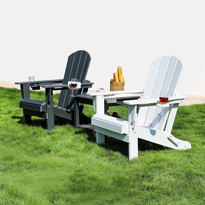 SERWALL Adirondack Chair with Cup Holders - Composite Adirondack Chairs Set of 2 HDPE Outdoor Chairs All Weather Use- White - Image 9