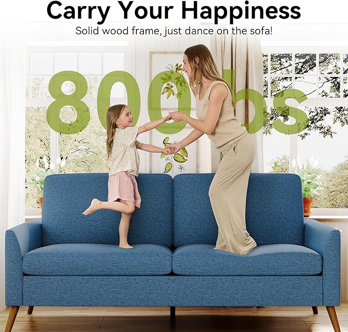68" Loveseat Sofa, Comfy Blue Linen Couches for Living Room, Mid Century Modern Love Seat Sofa, Tool-Free Setup Small Couches for Bedroom Office