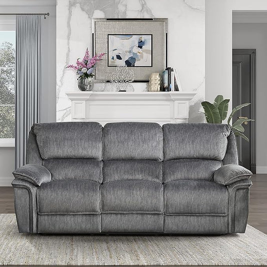 Lexicon Braddock Wall-Hugger Manual Double Reclining Sofa, Gray