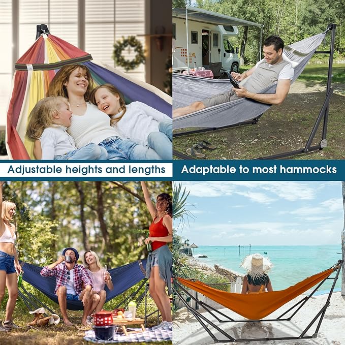 Tranquillo Combo x2 Hammocks with Stand for Outside & Tree Straps, Heavy Duty Hammock with Stand 600lbs for Indoor Outdoor Patio Backyard, x2 Hammocks for 2 Person, Portable Carrying Bags, Aegean - Image 9