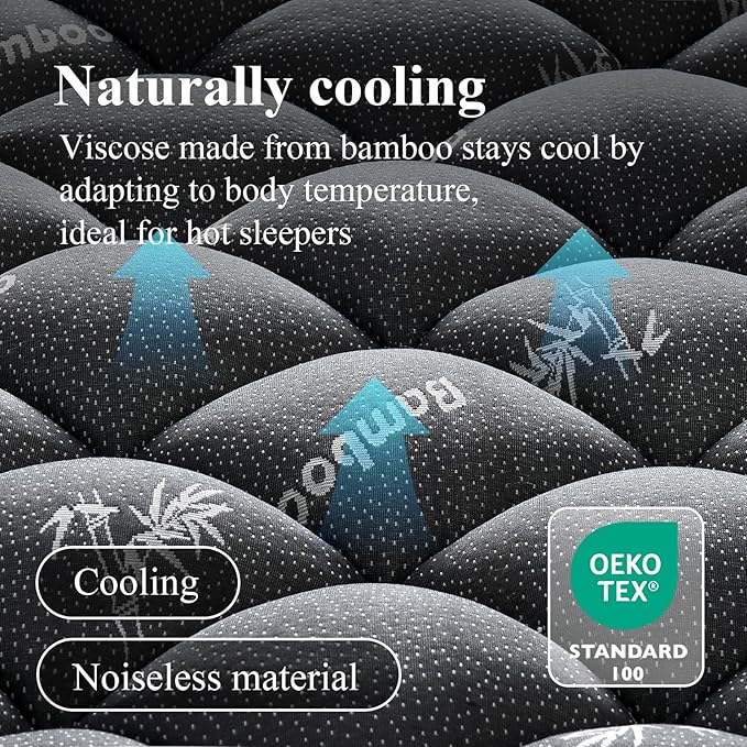 Twin Mattress Topper, Viscose Derived from Bamboo Thick Pillow Top Mattress Pad with Deep Pocket, Naturally Cooling for Hot Sleepers, Soft for Back Pain Relief, Premium Dark Grey