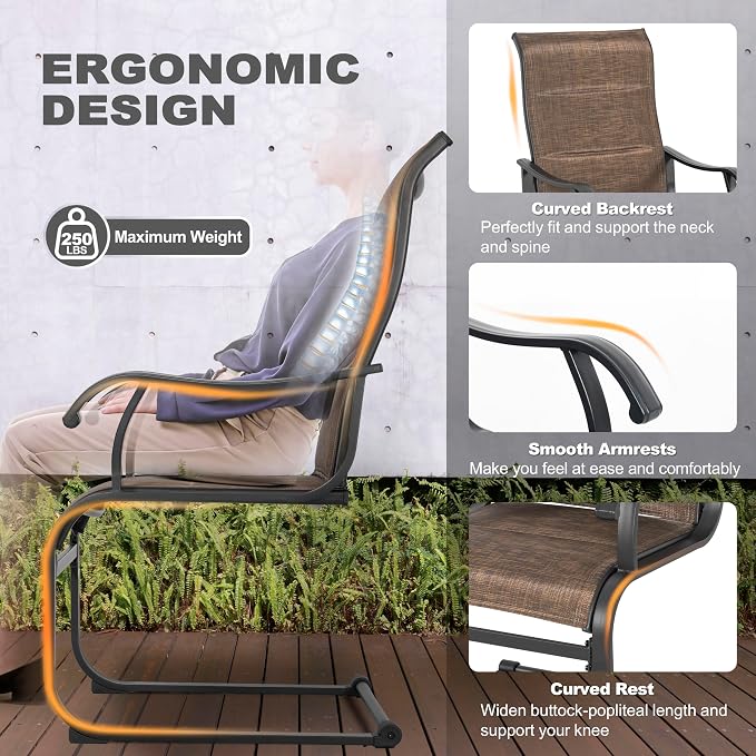 NUU GARDEN Patio Dining Chairs Set of 2, All Weather Outdoor Padded Textilene Patio Chairs, Breathable Spring Motion Textile High Back Outdoor Dining Chairs for Backyard, Lawn, Deck, Brown - Image 8