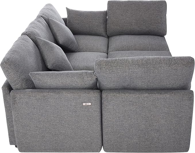 Eafurn 6 Seater Reversible Modular Sectional Sofa Convertible Sleeper Couch Bed, Free Combination Chenille Upholstered Corner Sofa Couches with USB Ports and Detachable Cushions (Grey)