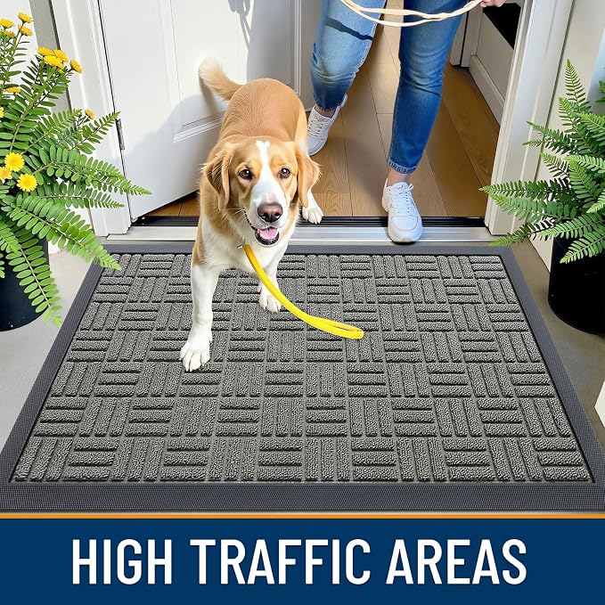 OLANLY Front Door Mat Outside Entrance 59x23, Absorbent, Heavy Duty Sturdy Natural Rubber Doormat Indoor Outdoor, Non-Slip, Stain and Fade Resistant, Low Profile Floor Mat for Entryway, Modern Gray - Image 6