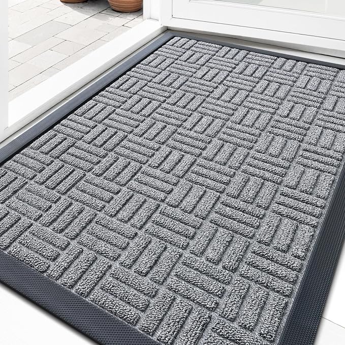 OLANLY Front Door Mat Outside Entrance 35x23, Absorbent, Heavy Duty Sturdy Natural Rubber Doormat Indoor Outdoor, Non-Slip, Stain and Fade Resistant, Low Profile Floor Mat for Entryway, Charcoal Gray by OLANLY