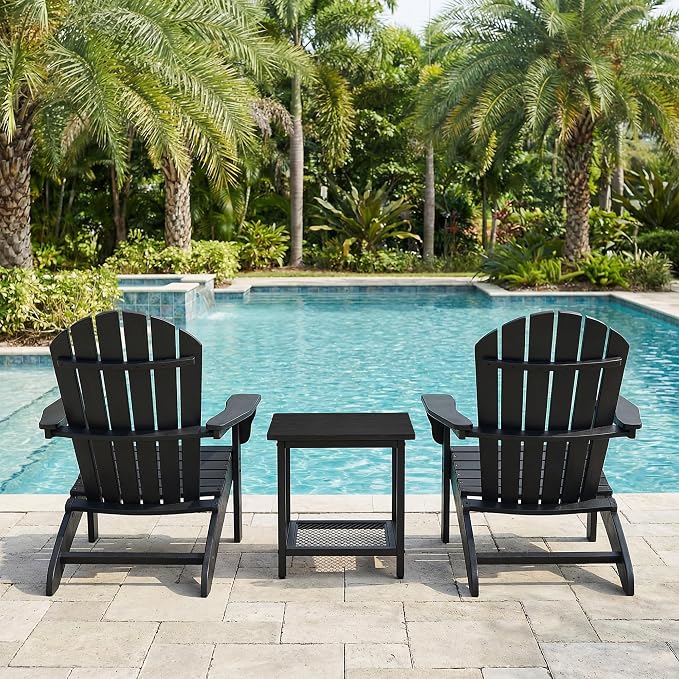 2-Tier Outdoor Side Table with Storage, Weather Resistant Patio End Table, HDPS Small Accent Table for Deck, Garden, Pool, Backyard, Black - Image 8